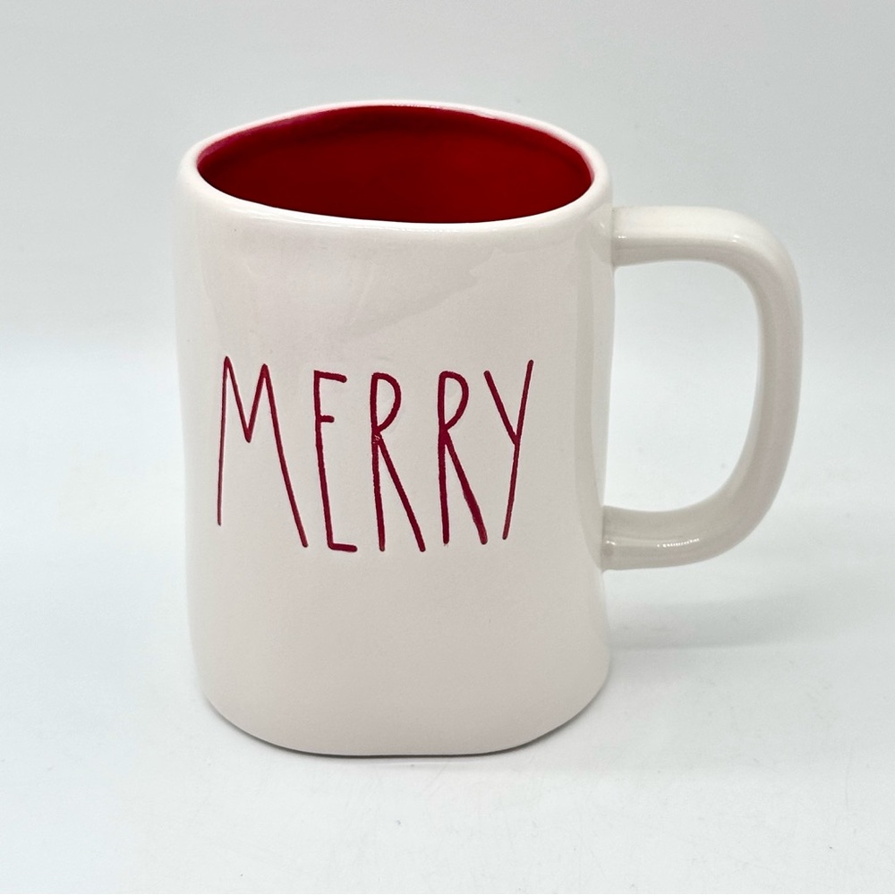 Rae Dunn MERRY Double Sided Holiday Ceramic Tea Coffee Mug - Red Interior